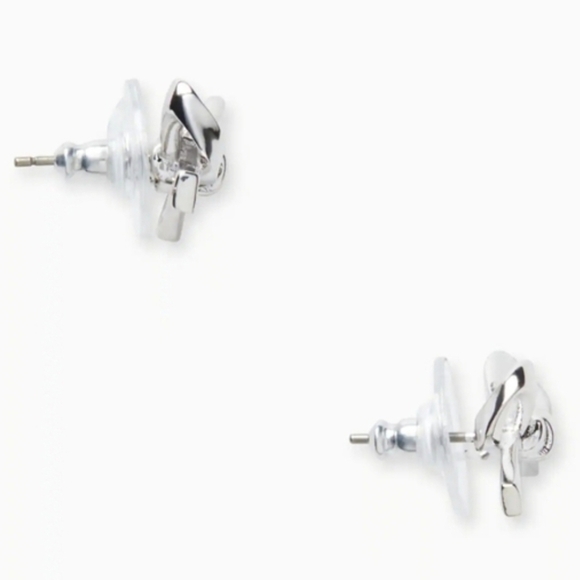 Kate Spade Skinny Mini Bow Stud Earrings Silver - New with Tags - Picture 2 of 11